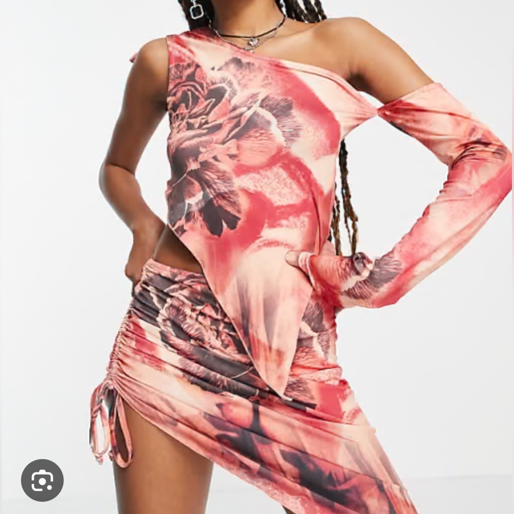 JADED LONDON Red and Black Floral asymmetric set